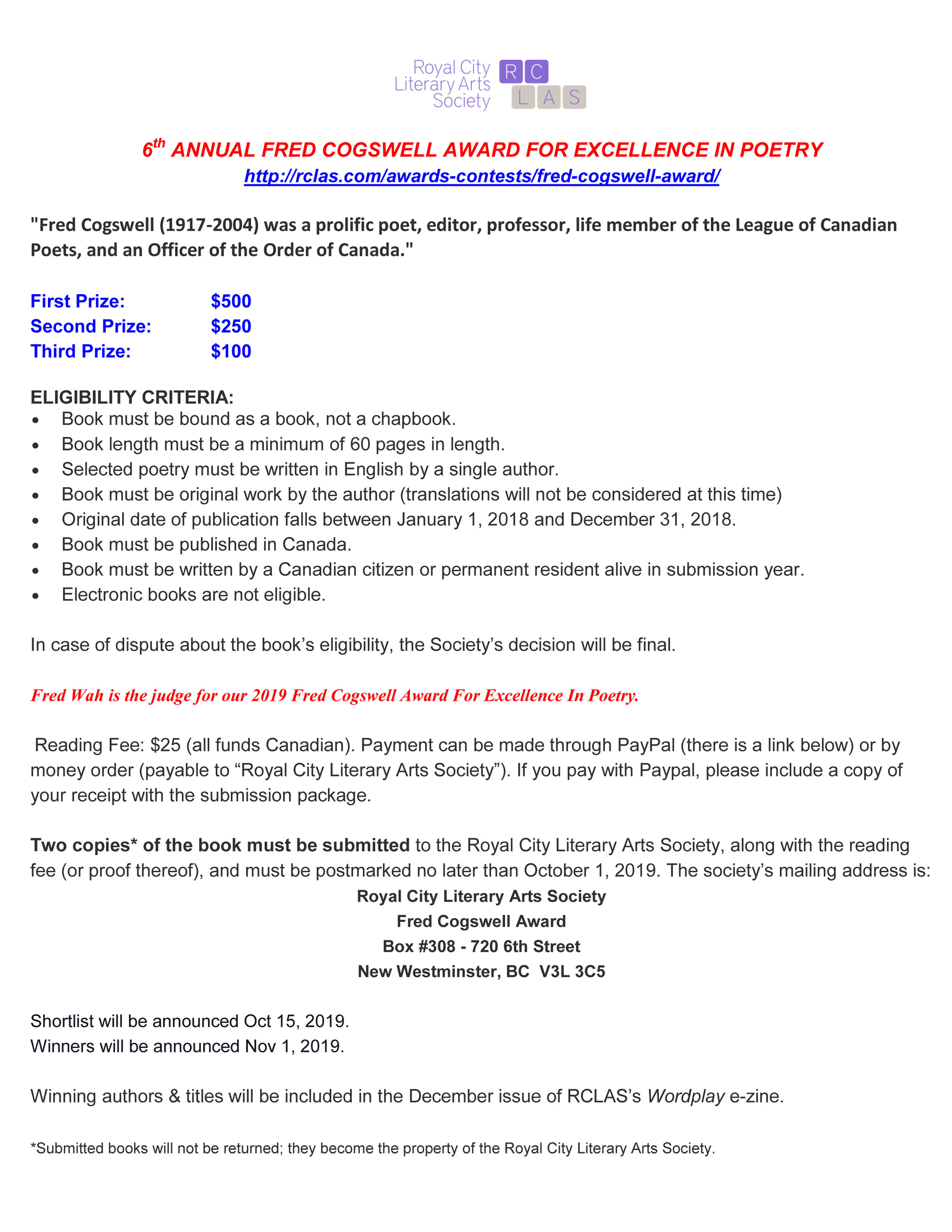 2019 Cogswell Criteria