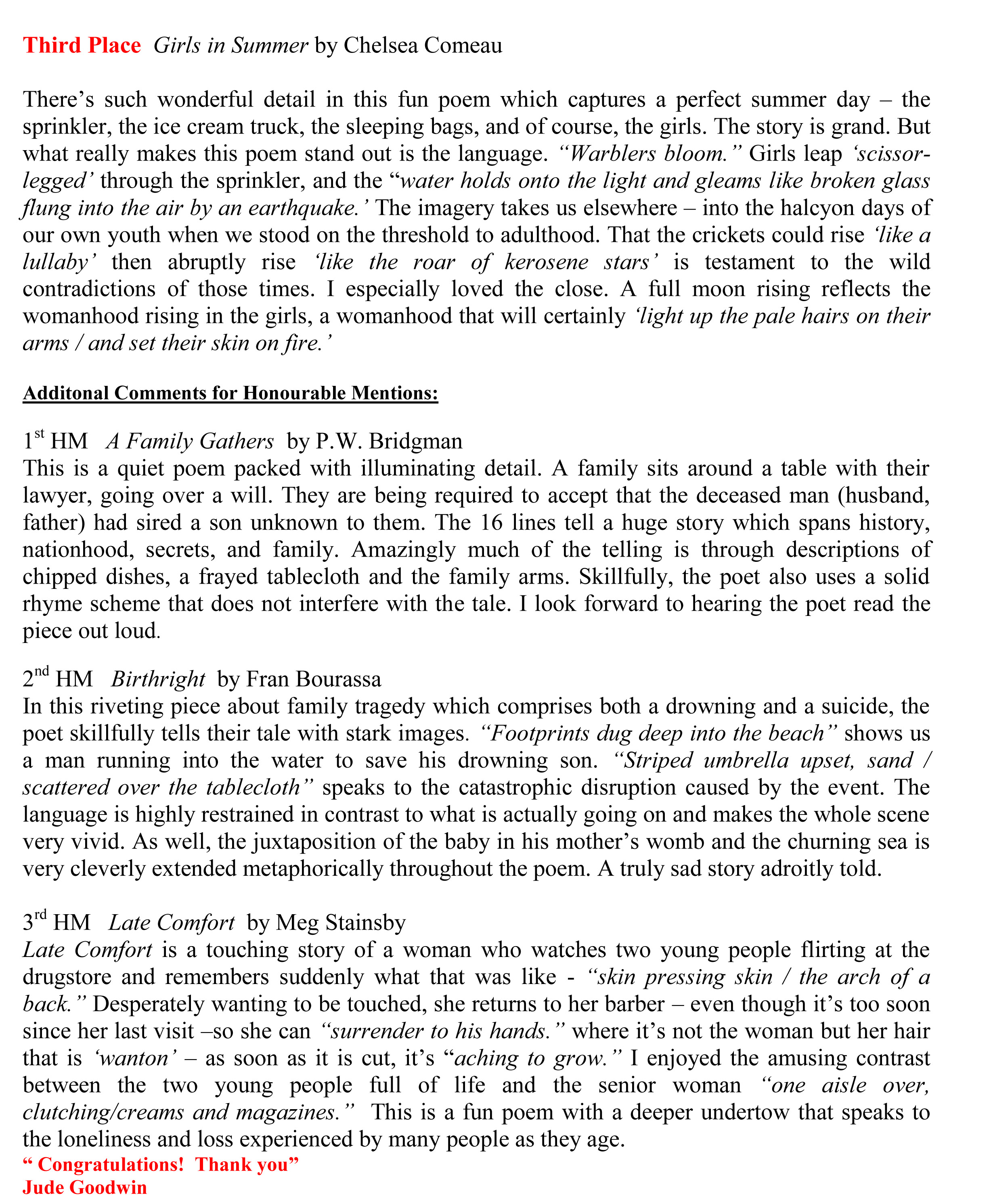 Write on 2019 POETRY Judge Comments for ezine page 2