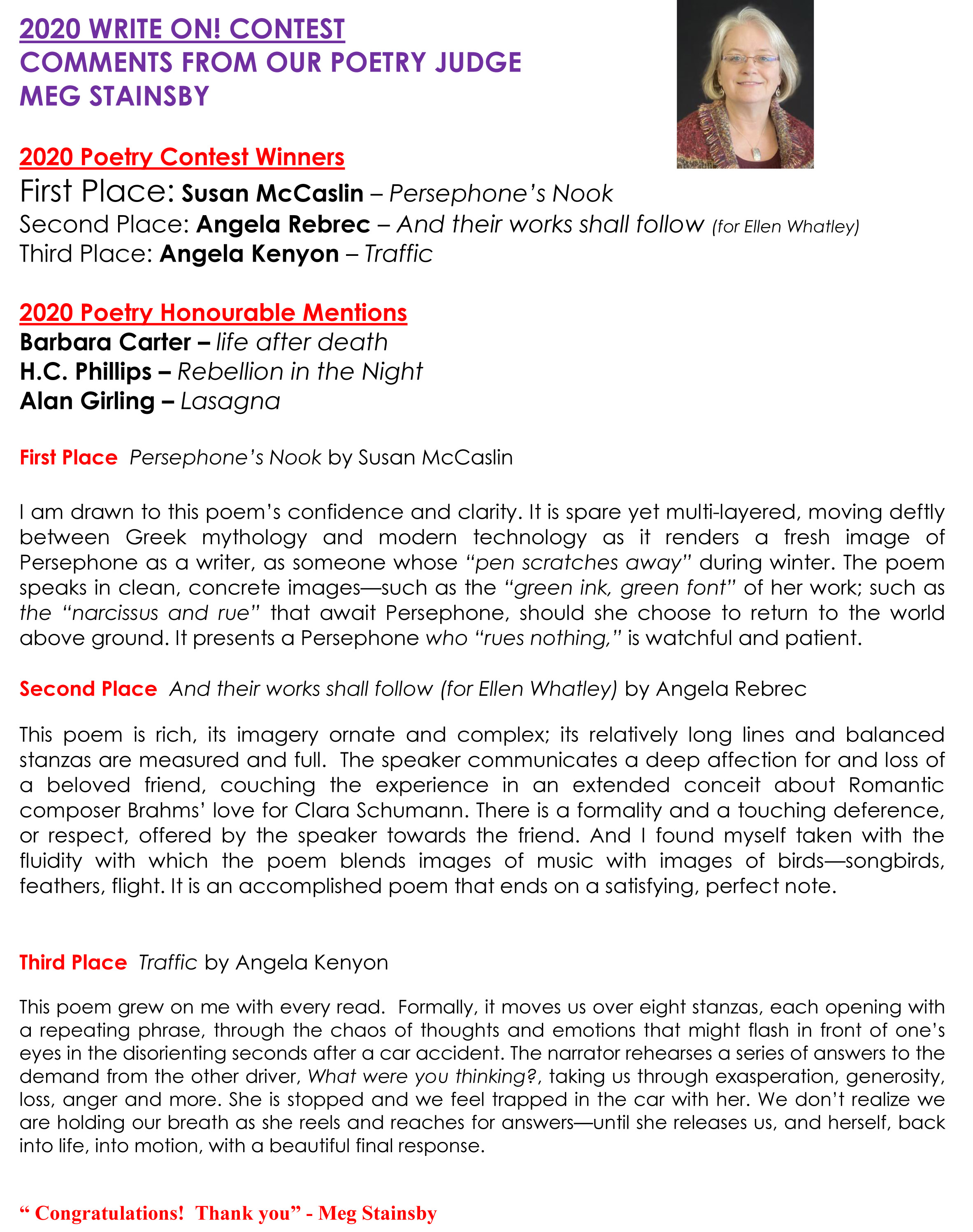 Write on 2020 POETRY Judge Comments for ezine